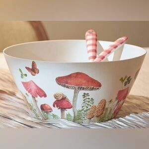 Primitives by Kathy Serving Bowl Mushrooms & Butterflies, set/3, matching plate